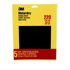 3M™ Wetordry™ Sanding Sheets 9087NA, 9 in x 11 in, 220 grit, 5 sheets/pk, 10 pks/inner, 50 pks/cs