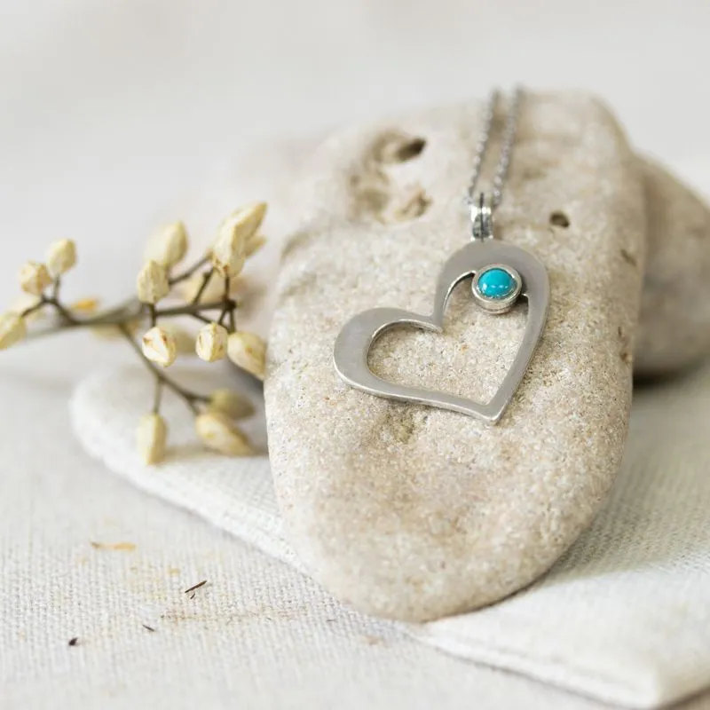 925 Silver Heart Shape Pendant inlaid with Turquoise