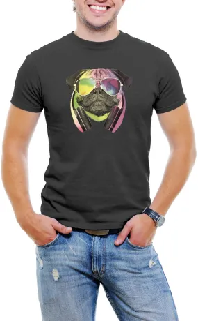 AFONiE Colorful D.J Pug Men T-Shirt Soft Cotton Short Sleeve Tee