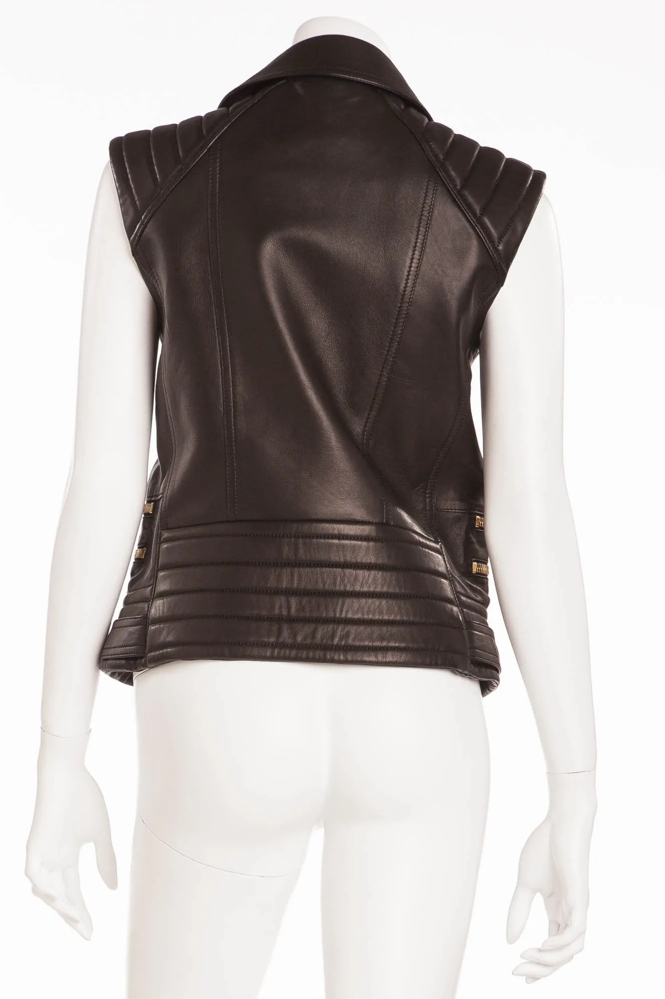 Balmain - Black Leather Vest Gold Zippers and Buttons - FR 40