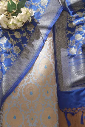 Blue Banarasi KimKhwab Silk Suit With Blue Banarasi Silk Dupatta