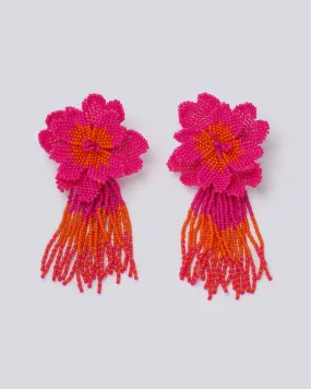 Fuchsia Flower Tassel Earrings