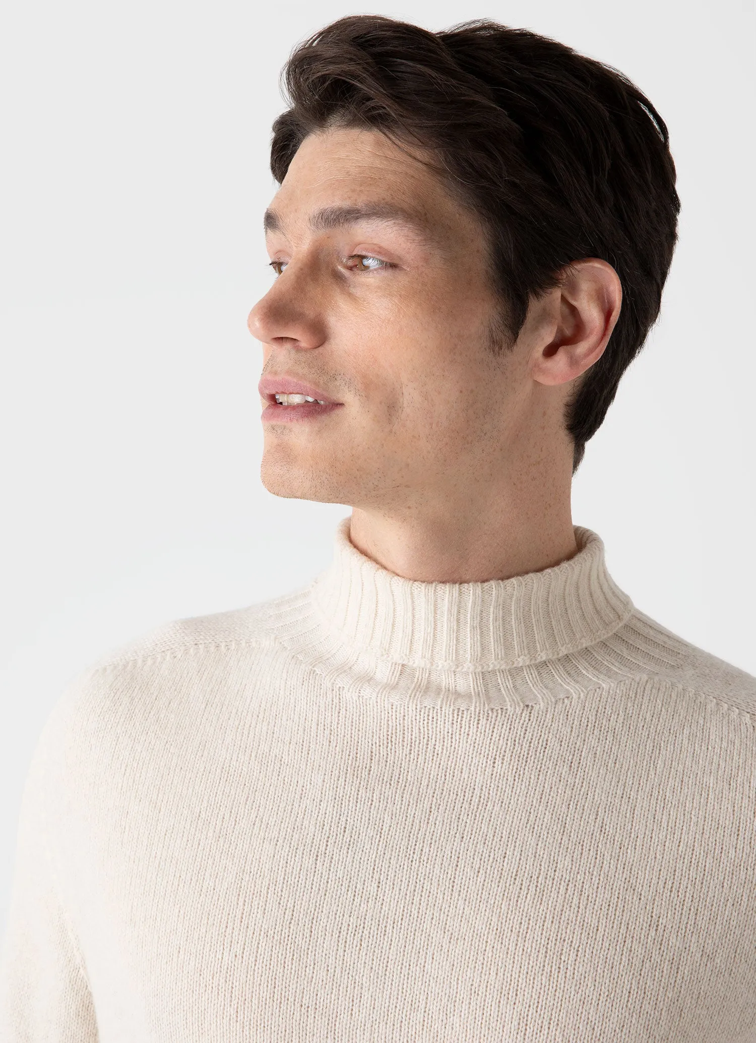 Men's Lambswool Roll Neck in Ecru