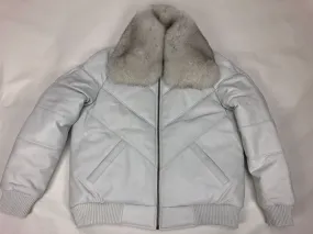 Men's V-Bomber White Premium Siberian Fox Collar