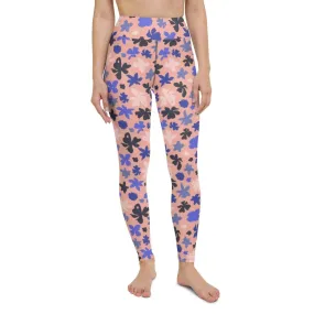 Pink Floral Women's High-Waisted Yoga Pants